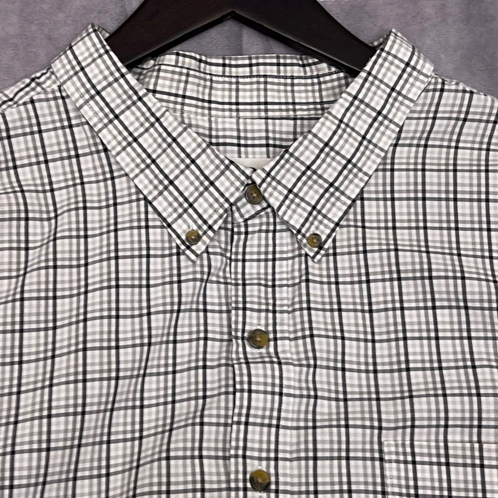 HB Button Down Shirt Mens 4XLT White Black Plaid Good Short Sleeve Big & Tall